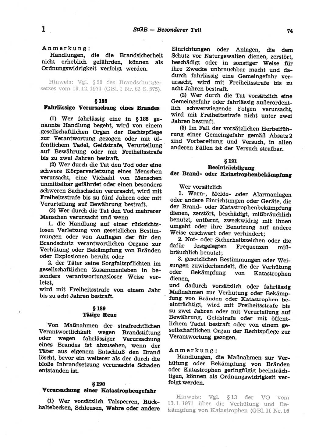 Strafgesetzbuch (StGB) der Deutschen Demokratischen Republik (DDR) und angrenzende Gesetze und Bestimmungen 1977, Seite 74 (StGB DDR Ges. Best. 1977, S. 74)