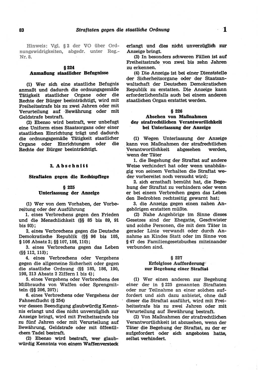 Strafgesetzbuch (StGB) der Deutschen Demokratischen Republik (DDR) und angrenzende Gesetze und Bestimmungen 1977, Seite 83 (StGB DDR Ges. Best. 1977, S. 83)