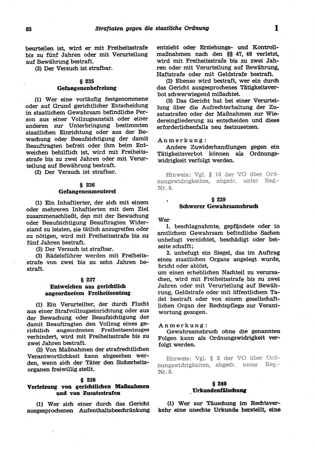 Strafgesetzbuch (StGB) der Deutschen Demokratischen Republik (DDR) und angrenzende Gesetze und Bestimmungen 1977, Seite 85 (StGB DDR Ges. Best. 1977, S. 85)