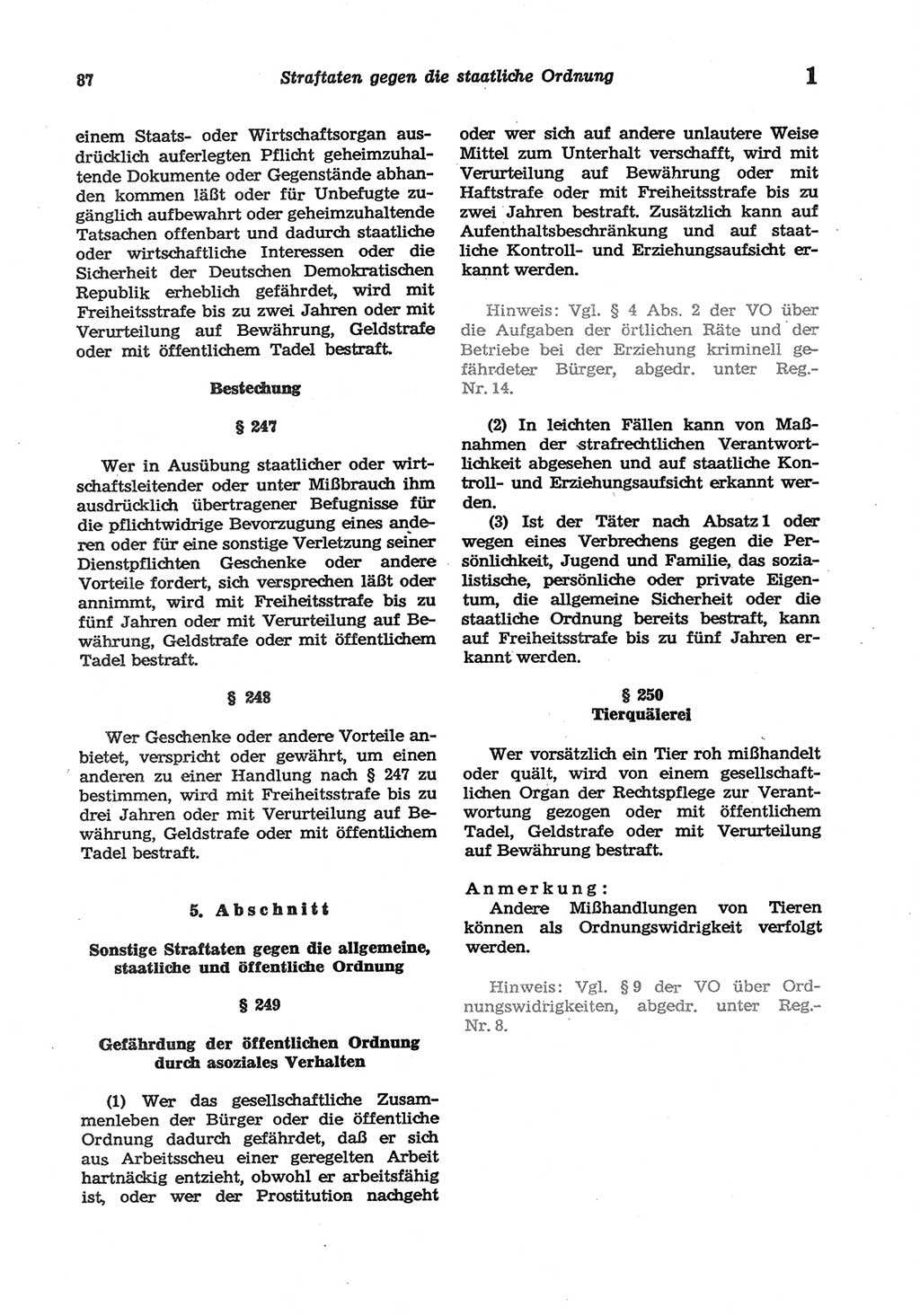 Strafgesetzbuch (StGB) der Deutschen Demokratischen Republik (DDR) und angrenzende Gesetze und Bestimmungen 1977, Seite 87 (StGB DDR Ges. Best. 1977, S. 87)