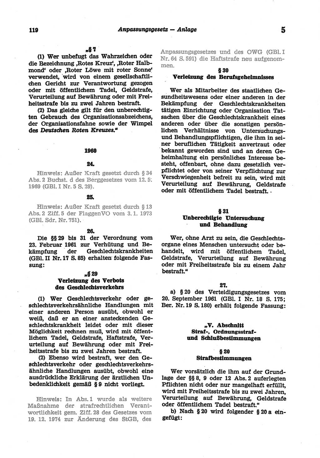 Strafgesetzbuch (StGB) der Deutschen Demokratischen Republik (DDR) und angrenzende Gesetze und Bestimmungen 1977, Seite 119 (StGB DDR Ges. Best. 1977, S. 119)