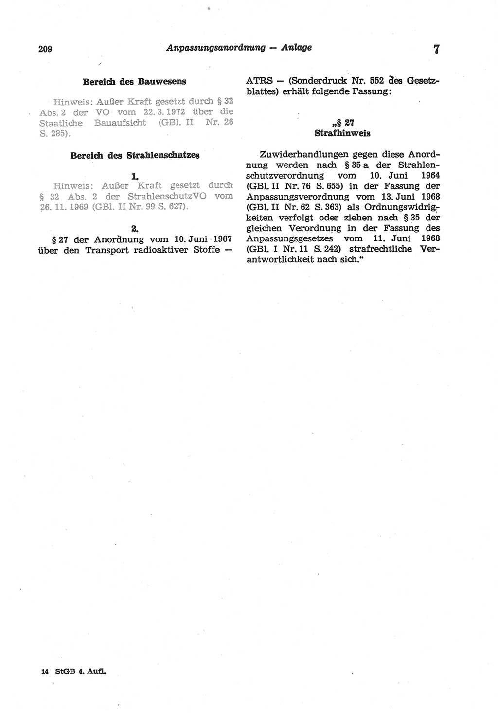 Strafgesetzbuch (StGB) der Deutschen Demokratischen Republik (DDR) und angrenzende Gesetze und Bestimmungen 1977, Seite 209 (StGB DDR Ges. Best. 1977, S. 209)