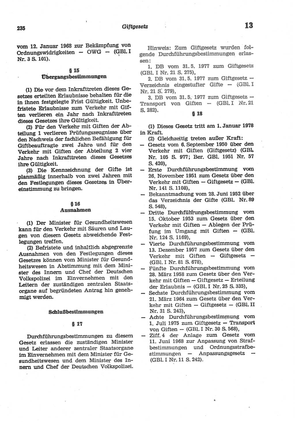 Strafgesetzbuch (StGB) der Deutschen Demokratischen Republik (DDR) und angrenzende Gesetze und Bestimmungen 1977, Seite 235 (StGB DDR Ges. Best. 1977, S. 235)