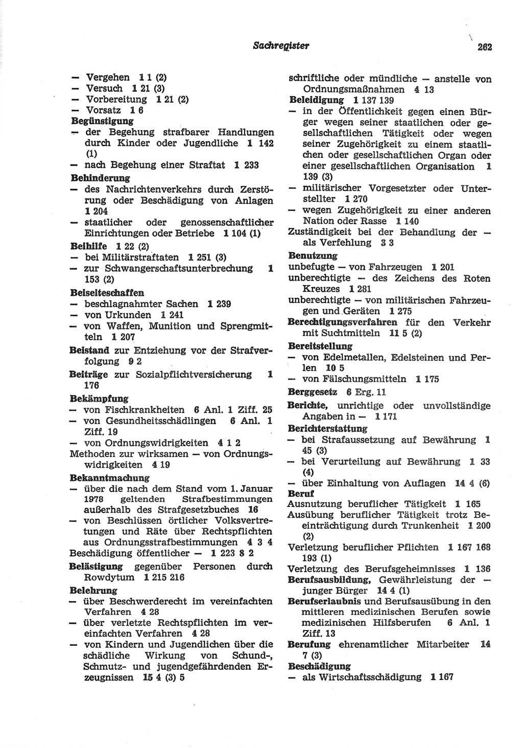 Strafgesetzbuch (StGB) der Deutschen Demokratischen Republik (DDR) und angrenzende Gesetze und Bestimmungen 1977, Seite 262 (StGB DDR Ges. Best. 1977, S. 262)