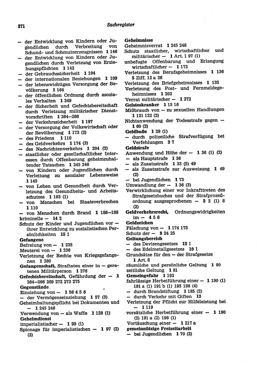 Strafgesetzbuch (StGB) der Deutschen Demokratischen Republik (DDR) und angrenzende Gesetze und Bestimmungen 1977, Seite 271 (StGB DDR Ges. Best. 1977, S. 271)