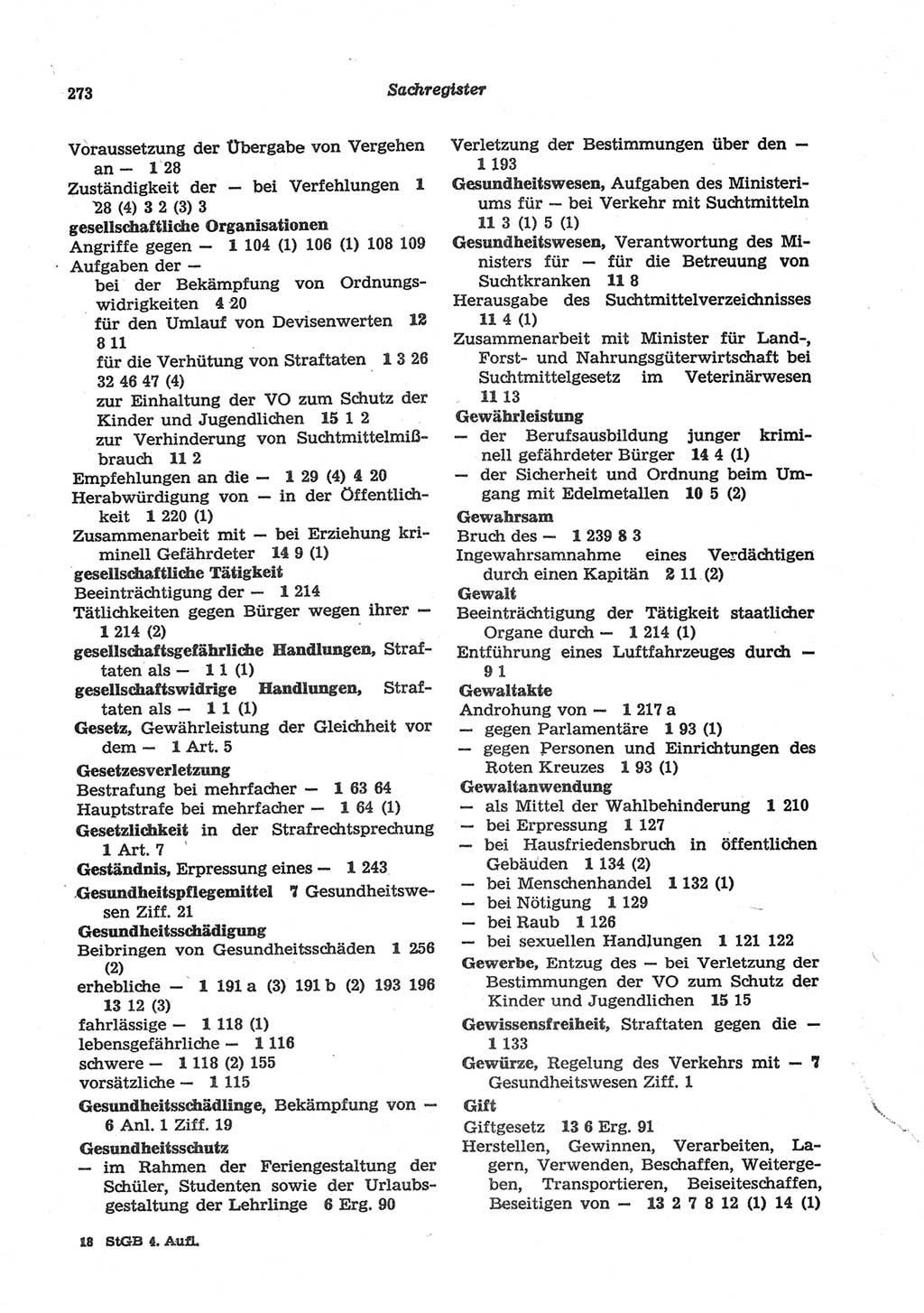 Strafgesetzbuch (StGB) der Deutschen Demokratischen Republik (DDR) und angrenzende Gesetze und Bestimmungen 1977, Seite 273 (StGB DDR Ges. Best. 1977, S. 273)