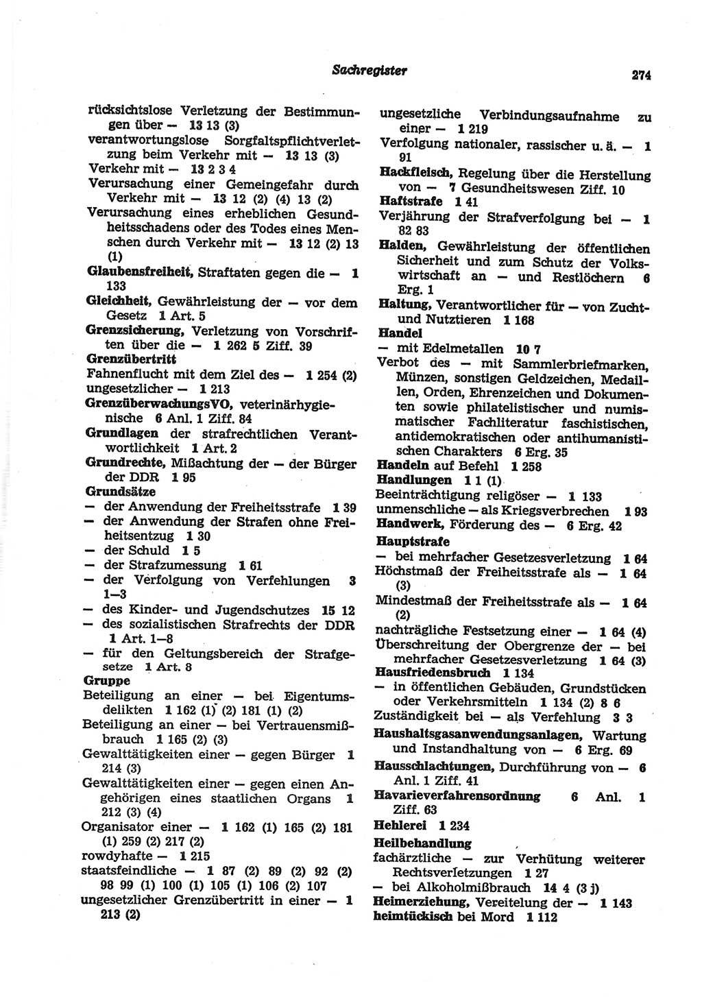 Strafgesetzbuch (StGB) der Deutschen Demokratischen Republik (DDR) und angrenzende Gesetze und Bestimmungen 1977, Seite 274 (StGB DDR Ges. Best. 1977, S. 274)