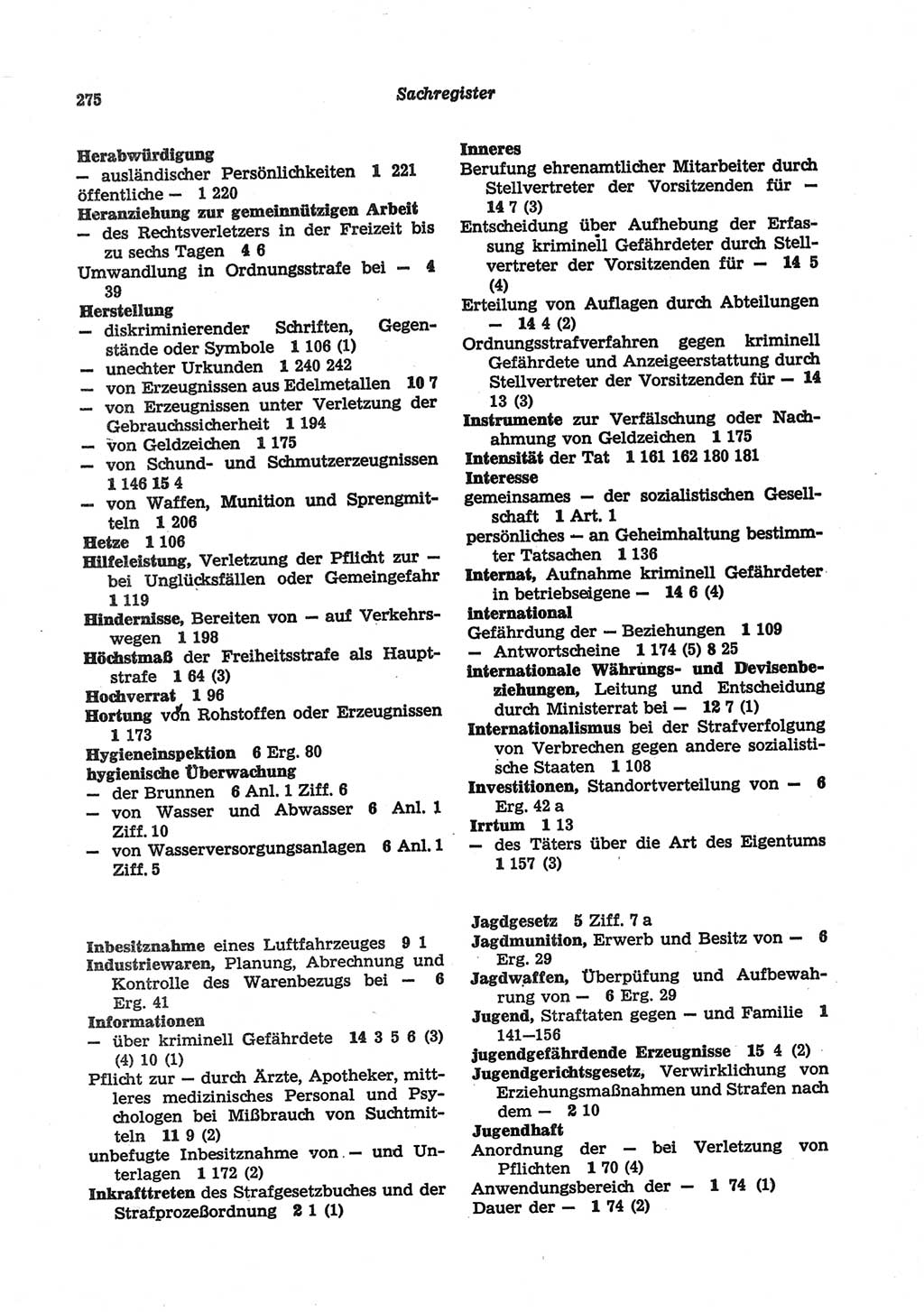 Strafgesetzbuch (StGB) der Deutschen Demokratischen Republik (DDR) und angrenzende Gesetze und Bestimmungen 1977, Seite 275 (StGB DDR Ges. Best. 1977, S. 275)