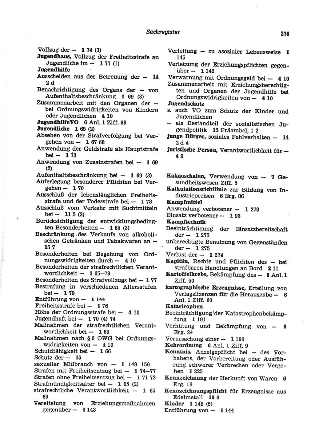 Strafgesetzbuch (StGB) der Deutschen Demokratischen Republik (DDR) und angrenzende Gesetze und Bestimmungen 1977, Seite 276 (StGB DDR Ges. Best. 1977, S. 276)