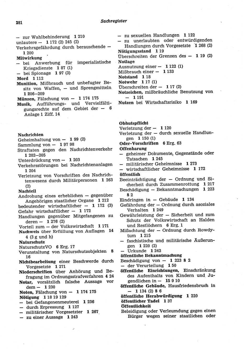 Strafgesetzbuch (StGB) der Deutschen Demokratischen Republik (DDR) und angrenzende Gesetze und Bestimmungen 1977, Seite 281 (StGB DDR Ges. Best. 1977, S. 281)