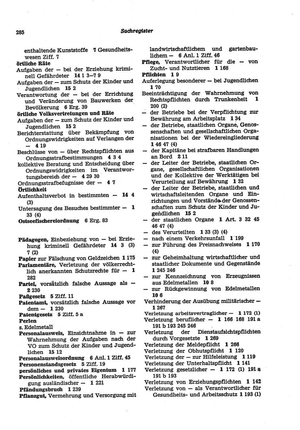 Strafgesetzbuch (StGB) der Deutschen Demokratischen Republik (DDR) und angrenzende Gesetze und Bestimmungen 1977, Seite 285 (StGB DDR Ges. Best. 1977, S. 285)