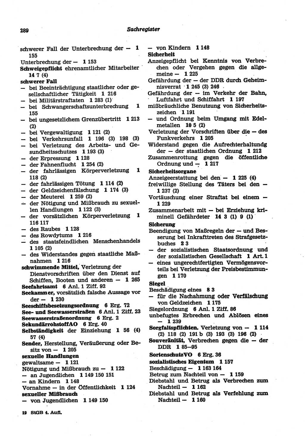 Strafgesetzbuch (StGB) der Deutschen Demokratischen Republik (DDR) und angrenzende Gesetze und Bestimmungen 1977, Seite 289 (StGB DDR Ges. Best. 1977, S. 289)