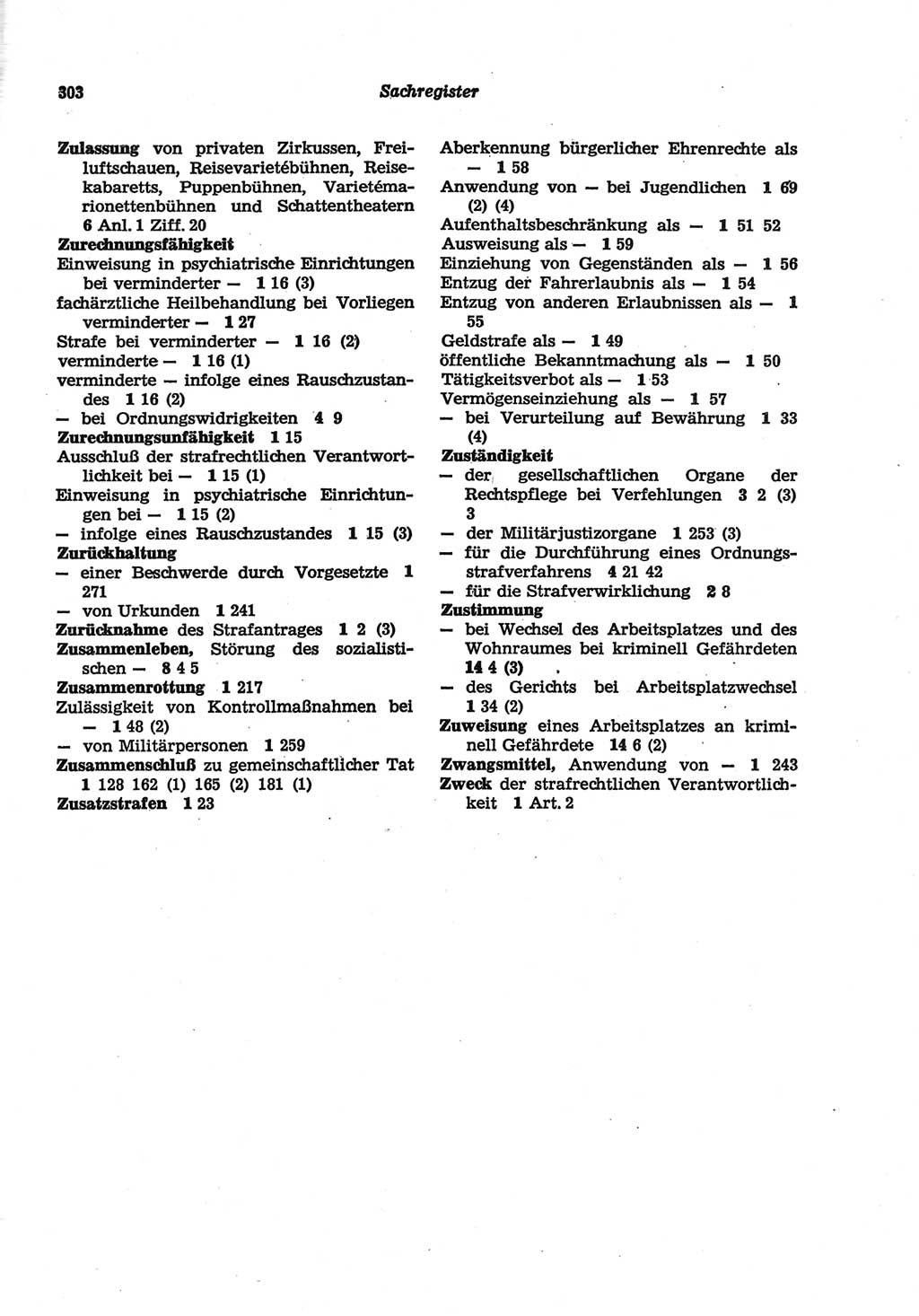 Strafgesetzbuch (StGB) der Deutschen Demokratischen Republik (DDR) und angrenzende Gesetze und Bestimmungen 1977, Seite 303 (StGB DDR Ges. Best. 1977, S. 303)