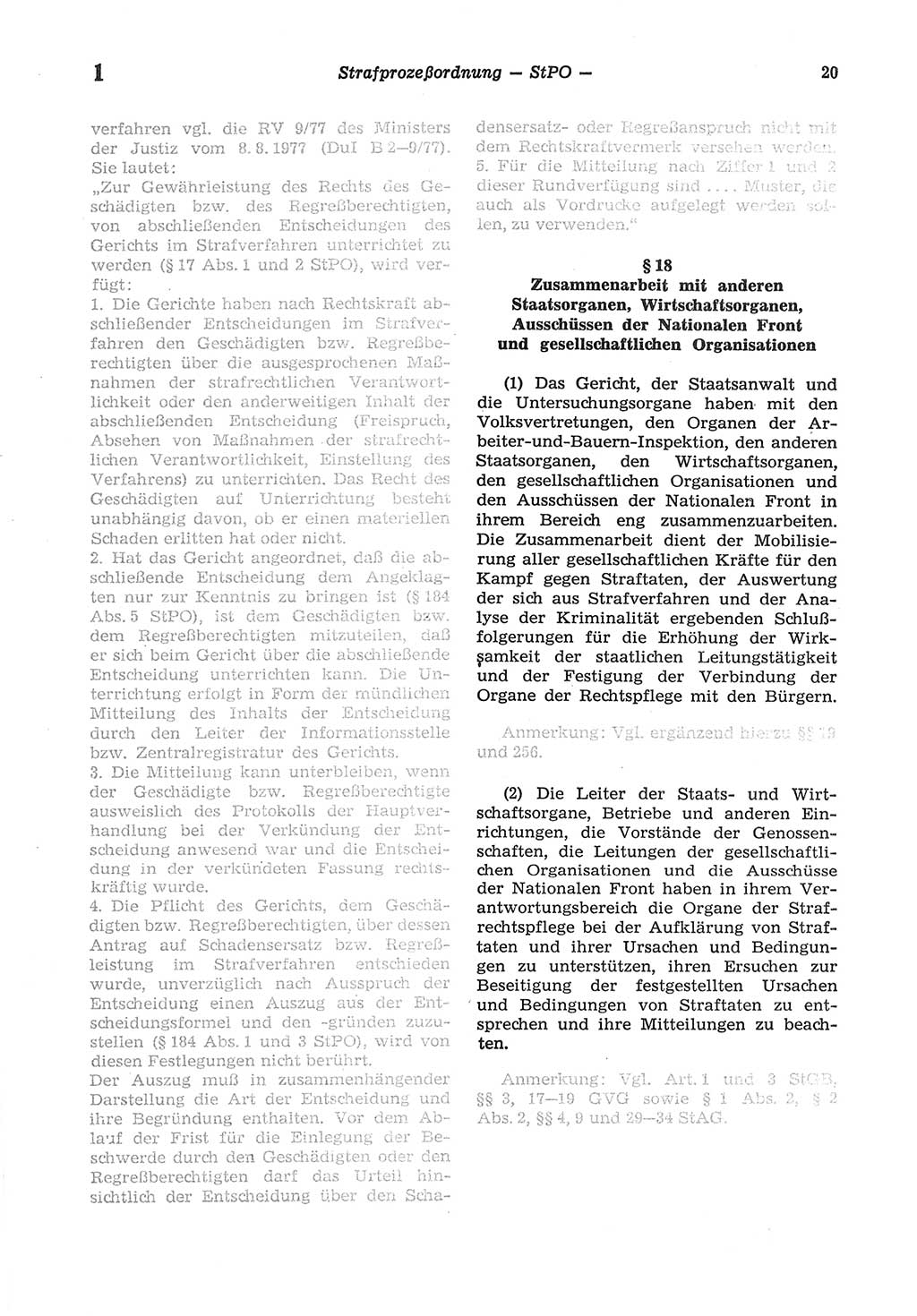 Strafprozeßordnung (StPO) der Deutschen Demokratischen Republik (DDR) sowie angrenzende Gesetze und Bestimmungen 1977, Seite 20 (StPO DDR Ges. Best. 1977, S. 20)