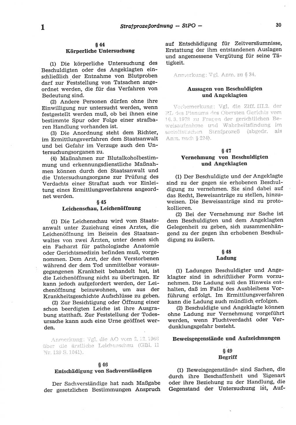 Strafprozeßordnung (StPO) der Deutschen Demokratischen Republik (DDR) sowie angrenzende Gesetze und Bestimmungen 1977, Seite 30 (StPO DDR Ges. Best. 1977, S. 30)
