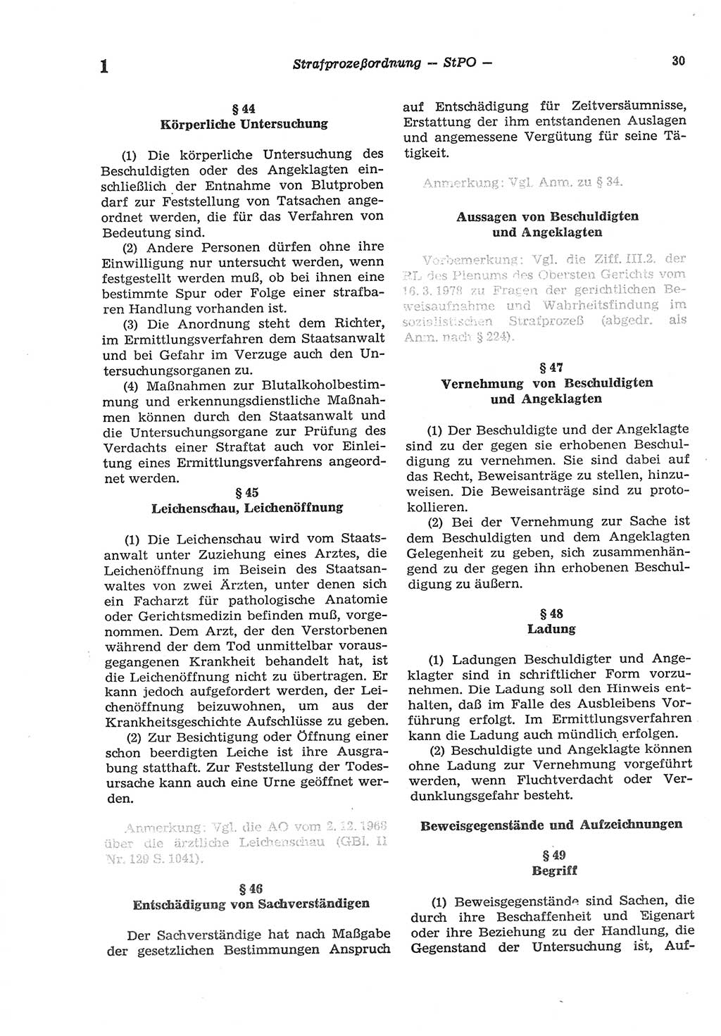 Strafprozeßordnung (StPO) der Deutschen Demokratischen Republik (DDR) sowie angrenzende Gesetze und Bestimmungen 1977, Seite 30 (StPO DDR Ges. Best. 1977, S. 30)