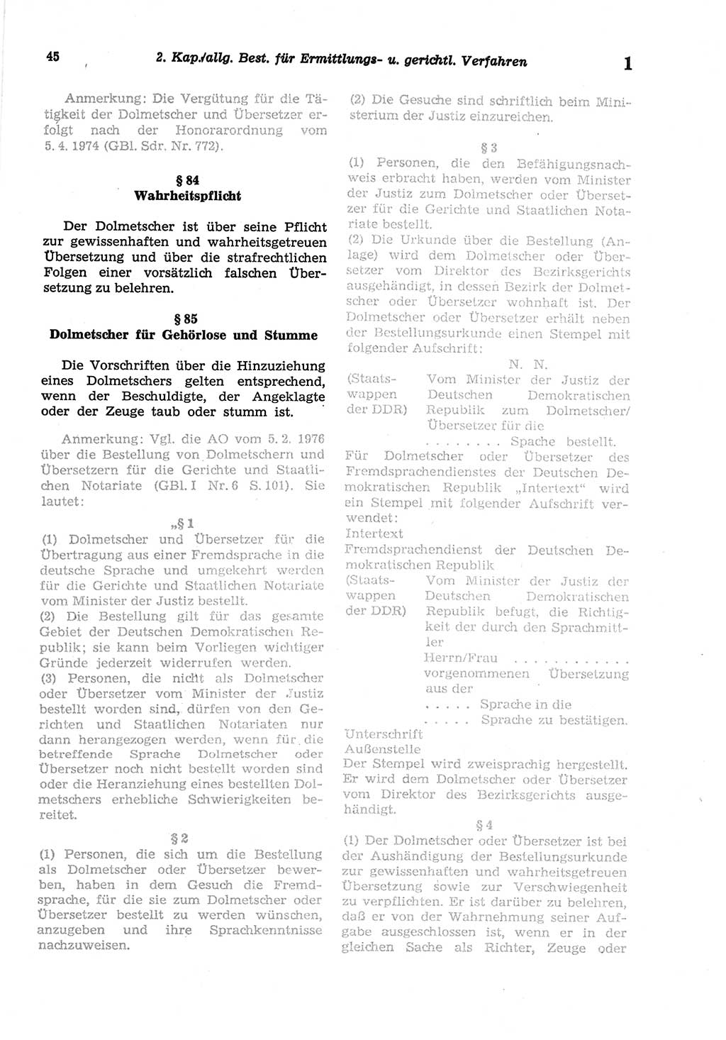 Strafprozeßordnung (StPO) der Deutschen Demokratischen Republik (DDR) sowie angrenzende Gesetze und Bestimmungen 1977, Seite 45 (StPO DDR Ges. Best. 1977, S. 45)