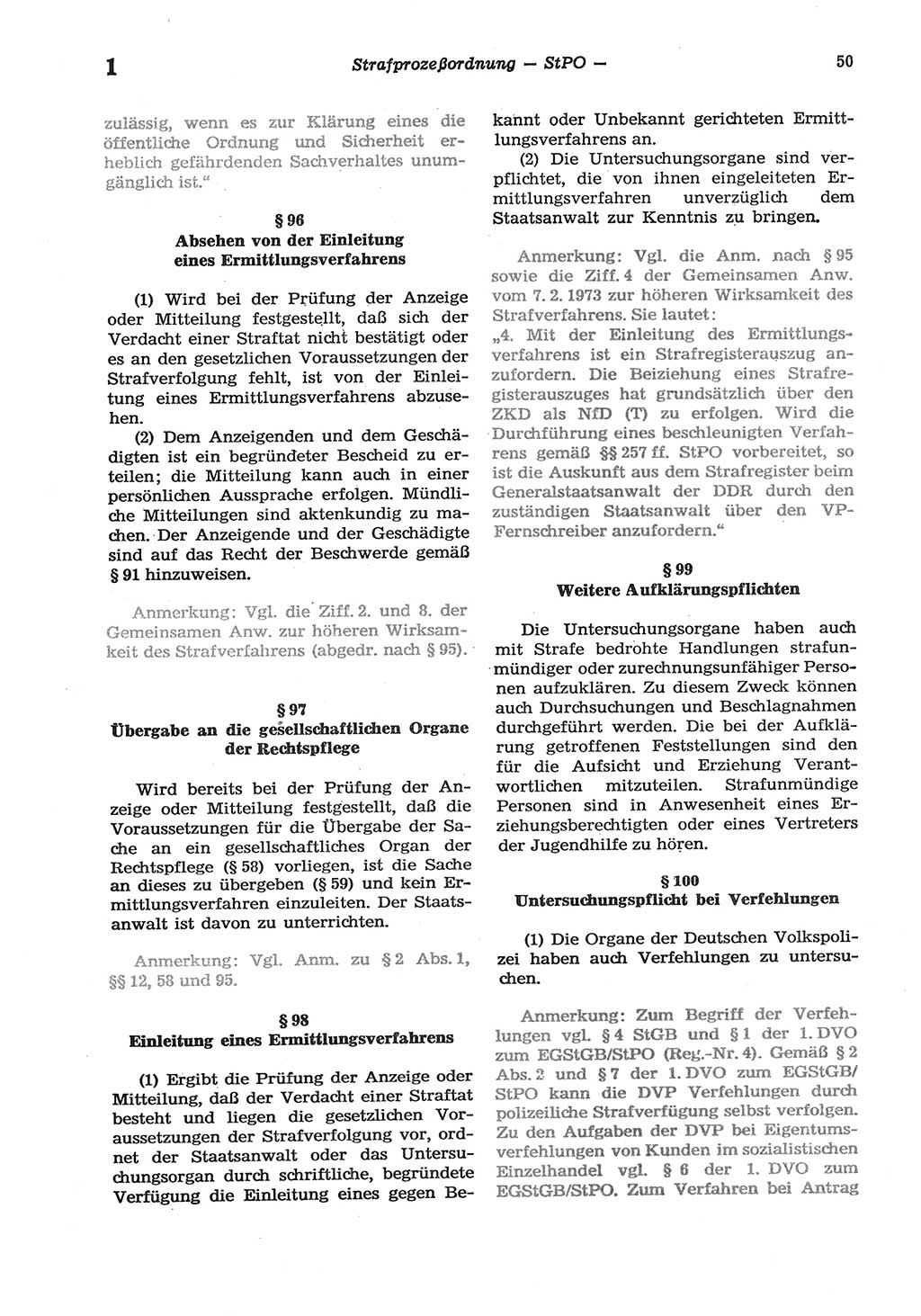 Strafprozeßordnung (StPO) der Deutschen Demokratischen Republik (DDR) sowie angrenzende Gesetze und Bestimmungen 1977, Seite 50 (StPO DDR Ges. Best. 1977, S. 50)