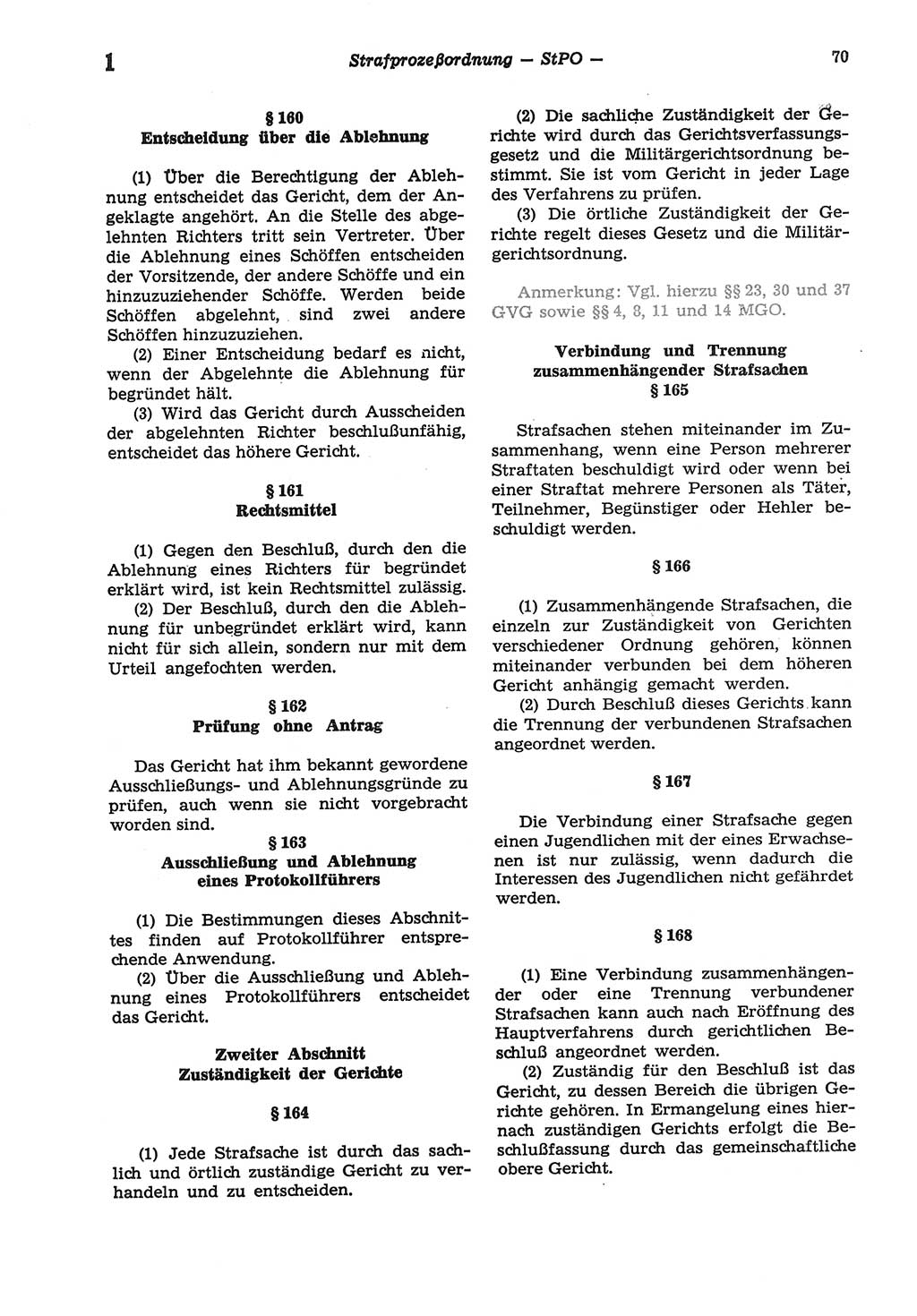 Strafprozeßordnung (StPO) der Deutschen Demokratischen Republik (DDR) sowie angrenzende Gesetze und Bestimmungen 1977, Seite 70 (StPO DDR Ges. Best. 1977, S. 70)