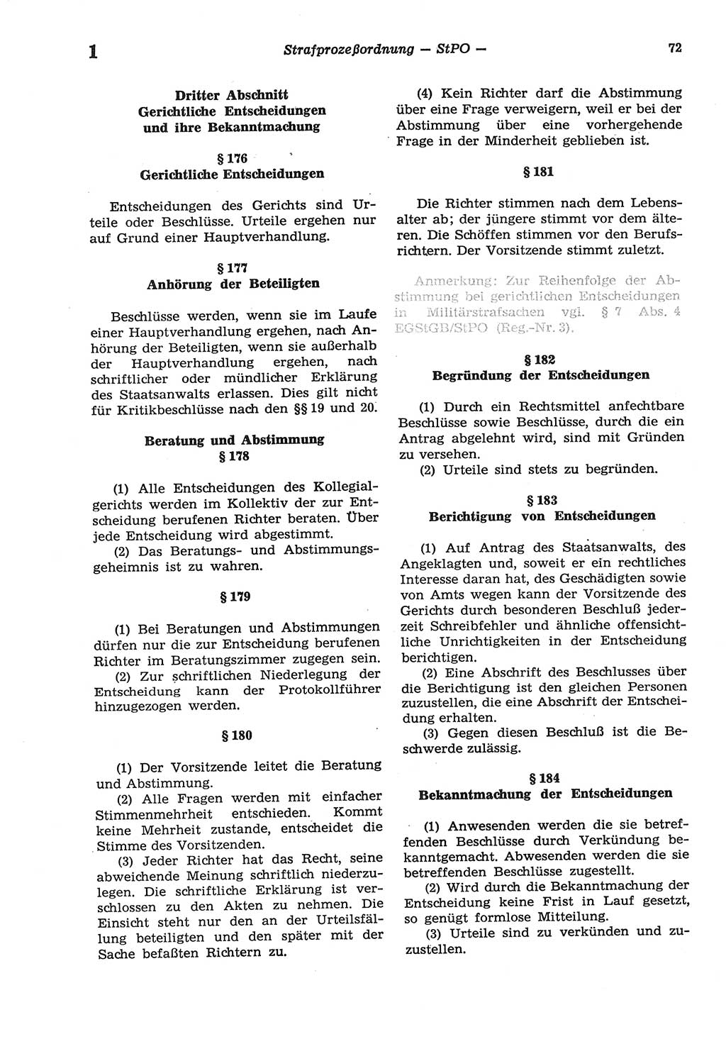 Strafprozeßordnung (StPO) der Deutschen Demokratischen Republik (DDR) sowie angrenzende Gesetze und Bestimmungen 1977, Seite 72 (StPO DDR Ges. Best. 1977, S. 72)