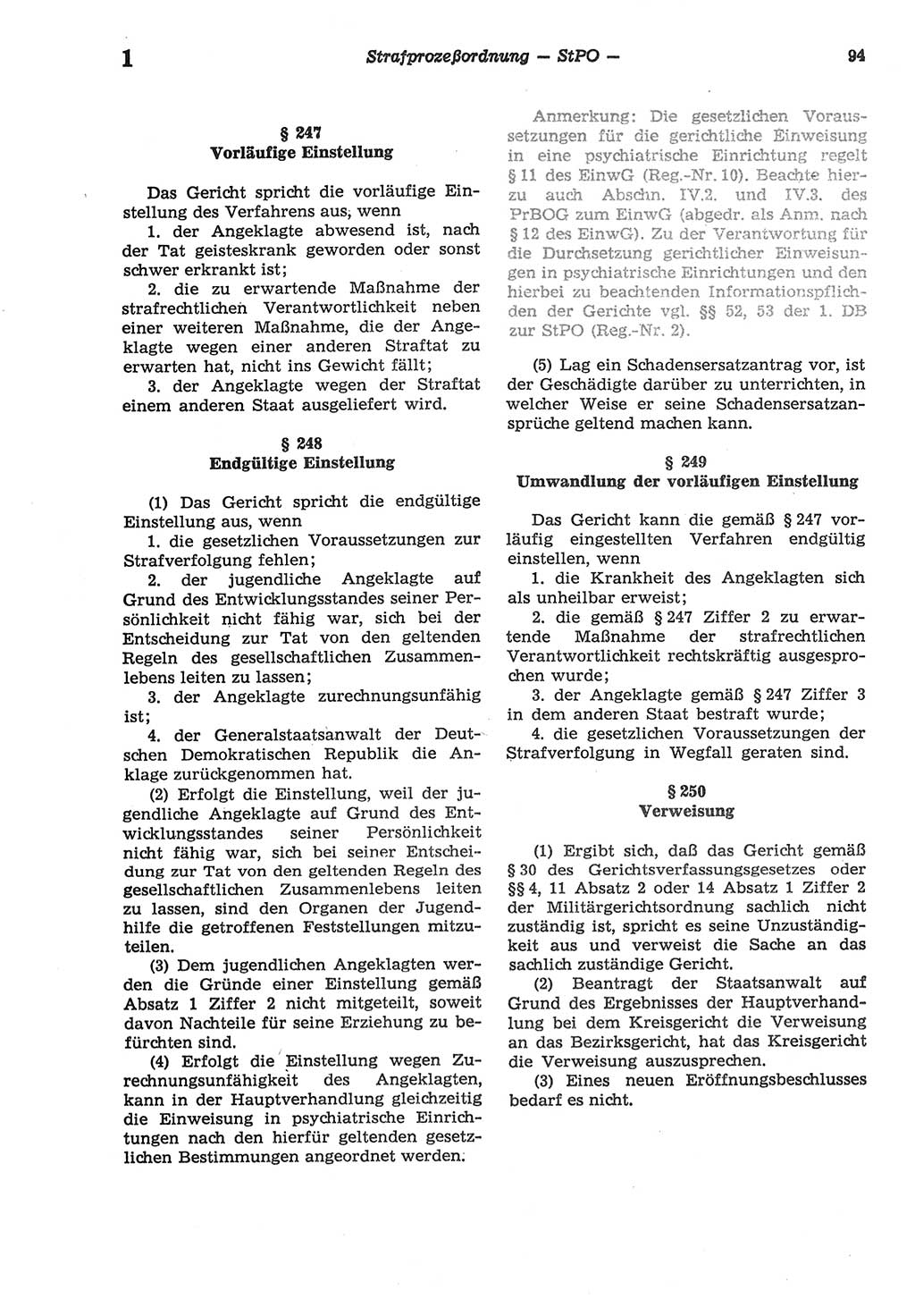 Strafprozeßordnung (StPO) der Deutschen Demokratischen Republik (DDR) sowie angrenzende Gesetze und Bestimmungen 1977, Seite 94 (StPO DDR Ges. Best. 1977, S. 94)
