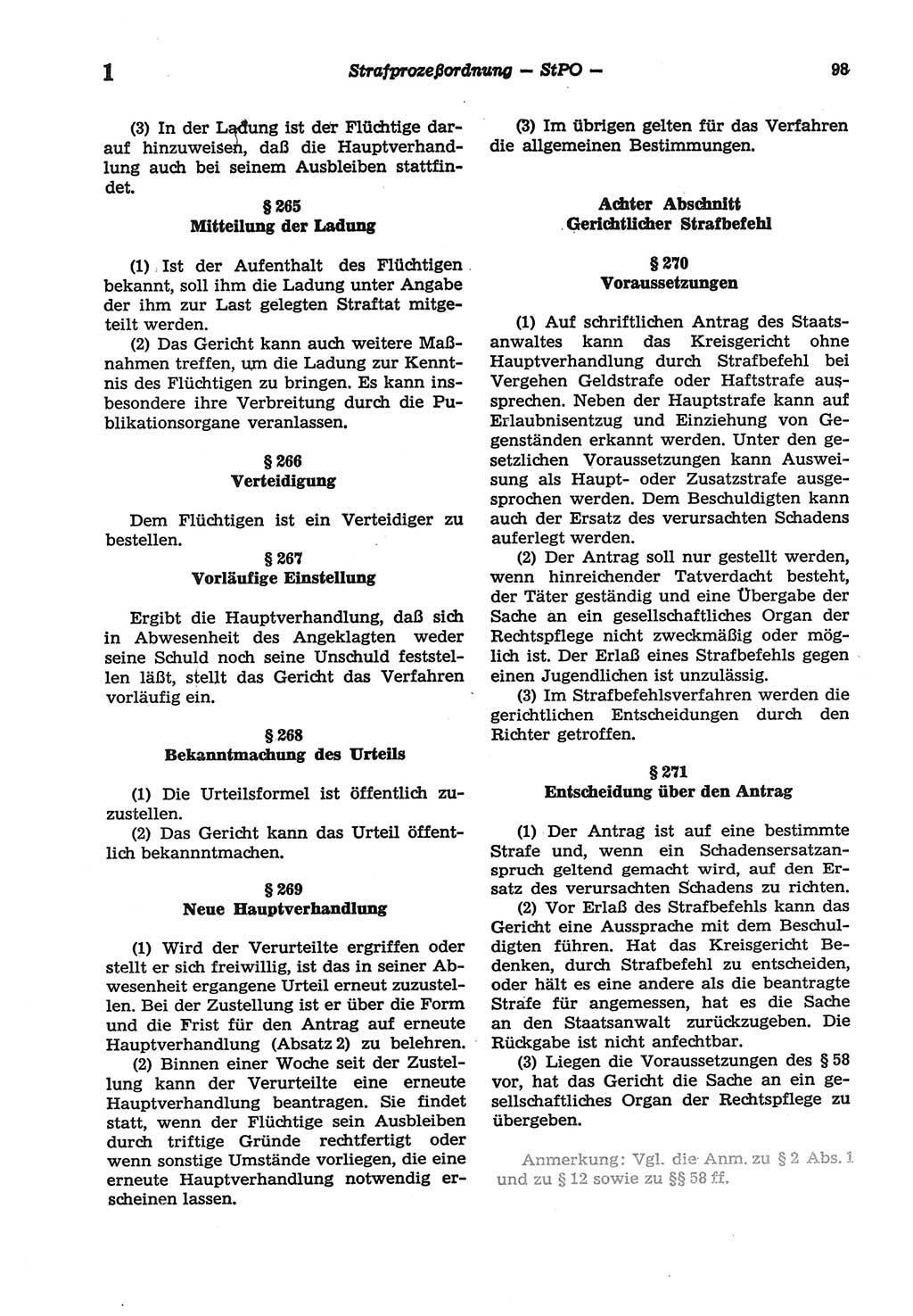Strafprozeßordnung (StPO) der Deutschen Demokratischen Republik (DDR) sowie angrenzende Gesetze und Bestimmungen 1977, Seite 98 (StPO DDR Ges. Best. 1977, S. 98)