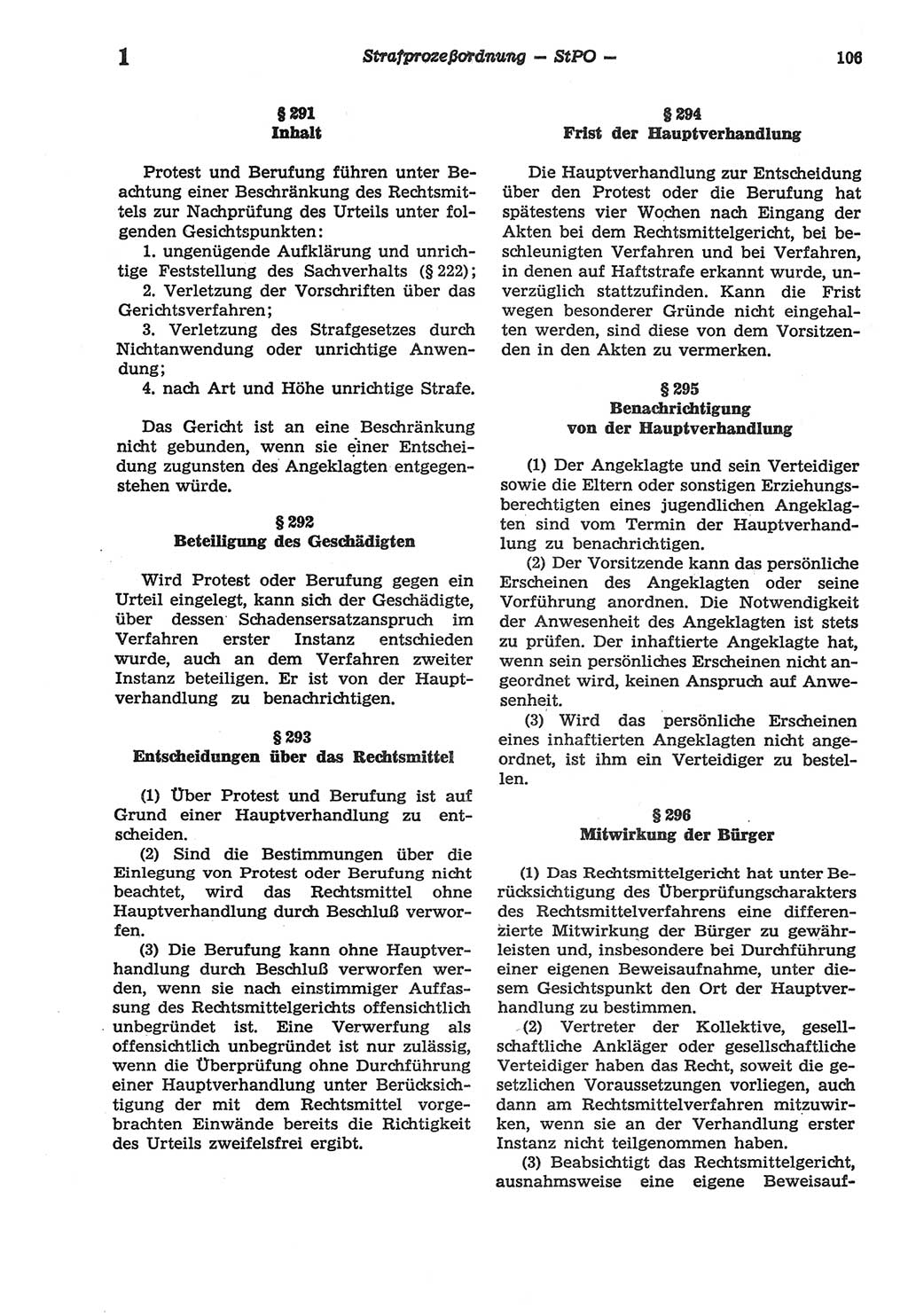 Strafprozeßordnung (StPO) der Deutschen Demokratischen Republik (DDR) sowie angrenzende Gesetze und Bestimmungen 1977, Seite 106 (StPO DDR Ges. Best. 1977, S. 106)