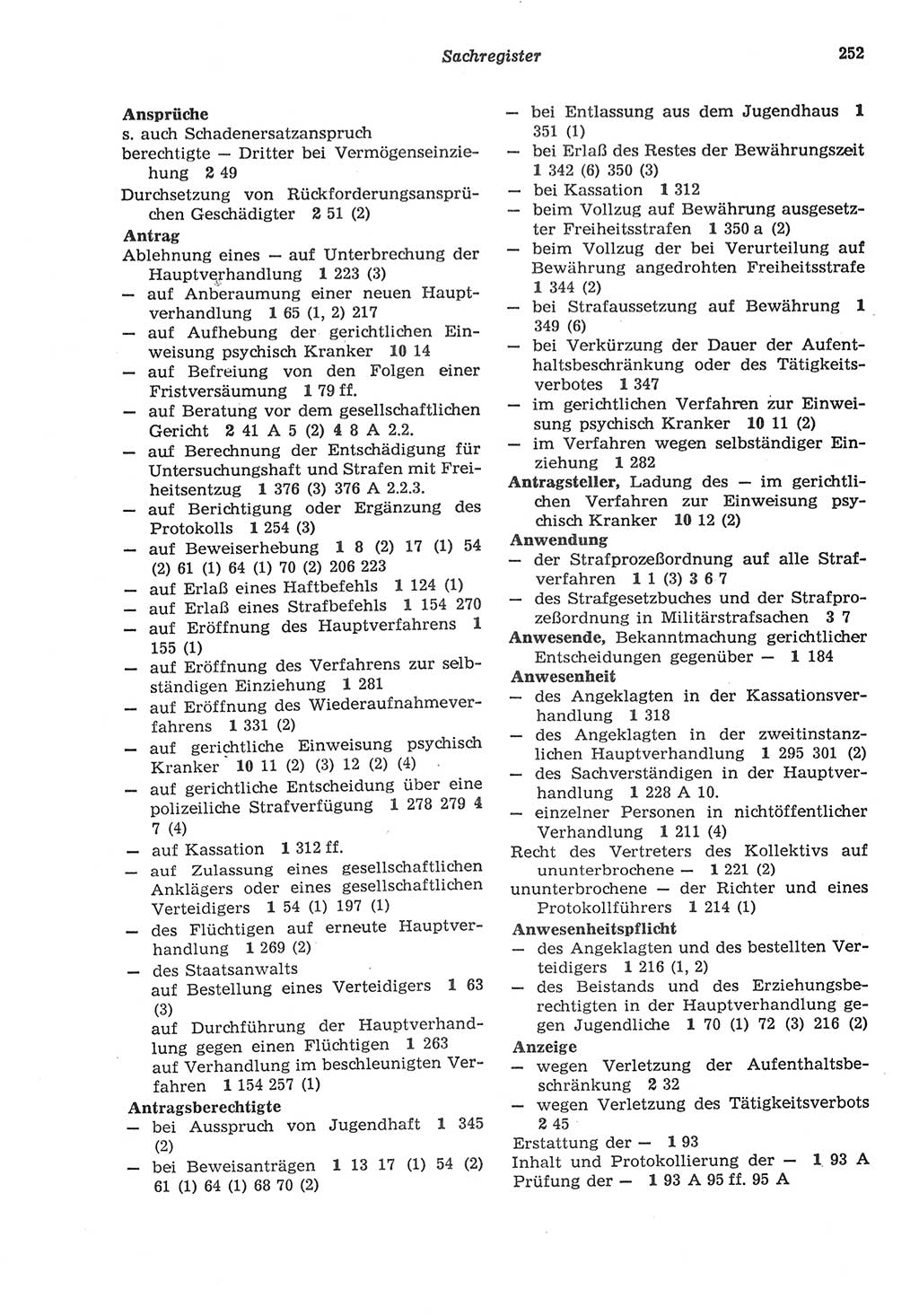 Strafprozeßordnung (StPO) der Deutschen Demokratischen Republik (DDR) sowie angrenzende Gesetze und Bestimmungen 1977, Seite 252 (StPO DDR Ges. Best. 1977, S. 252)