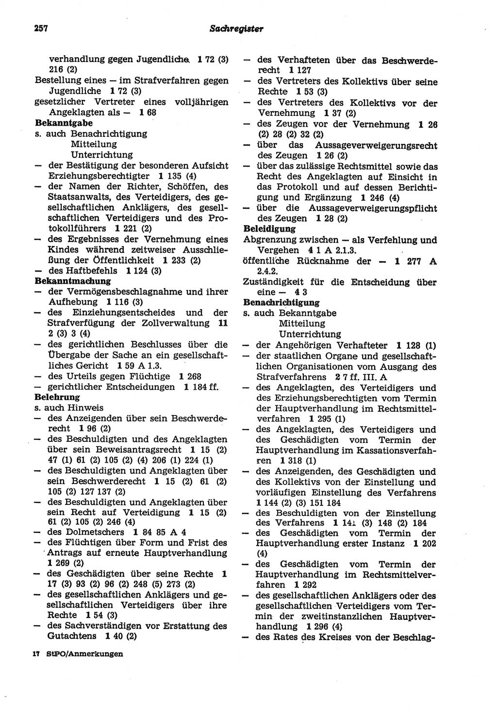 Strafprozeßordnung (StPO) der Deutschen Demokratischen Republik (DDR) sowie angrenzende Gesetze und Bestimmungen 1977, Seite 257 (StPO DDR Ges. Best. 1977, S. 257)