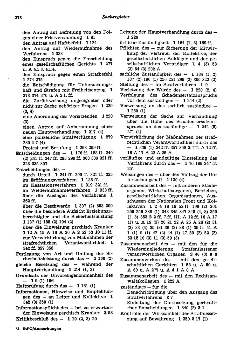 Strafprozeßordnung (StPO) der Deutschen Demokratischen Republik (DDR) sowie angrenzende Gesetze und Bestimmungen 1977, Seite 273 (StPO DDR Ges. Best. 1977, S. 273)