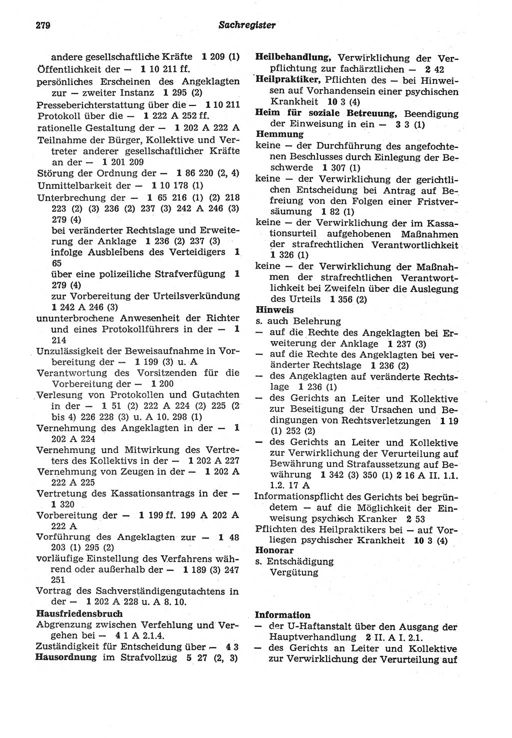 Strafprozeßordnung (StPO) der Deutschen Demokratischen Republik (DDR) sowie angrenzende Gesetze und Bestimmungen 1977, Seite 279 (StPO DDR Ges. Best. 1977, S. 279)