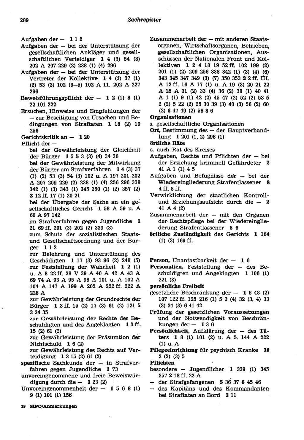 Strafprozeßordnung (StPO) der Deutschen Demokratischen Republik (DDR) sowie angrenzende Gesetze und Bestimmungen 1977, Seite 289 (StPO DDR Ges. Best. 1977, S. 289)