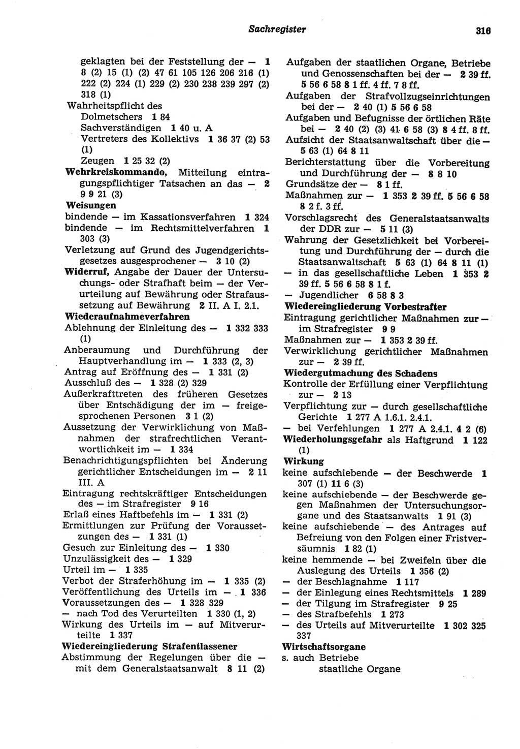 Strafprozeßordnung (StPO) der Deutschen Demokratischen Republik (DDR) sowie angrenzende Gesetze und Bestimmungen 1977, Seite 316 (StPO DDR Ges. Best. 1977, S. 316)