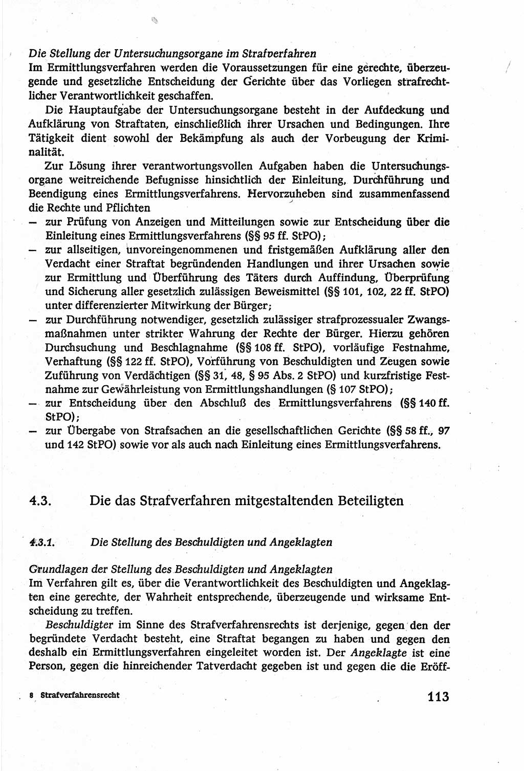 Strafverfahrensrecht [Deutsche Demokratische Republik (DDR)], Lehrbuch 1977, Seite 113 (Strafverf.-R. DDR Lb. 1977, S. 113)