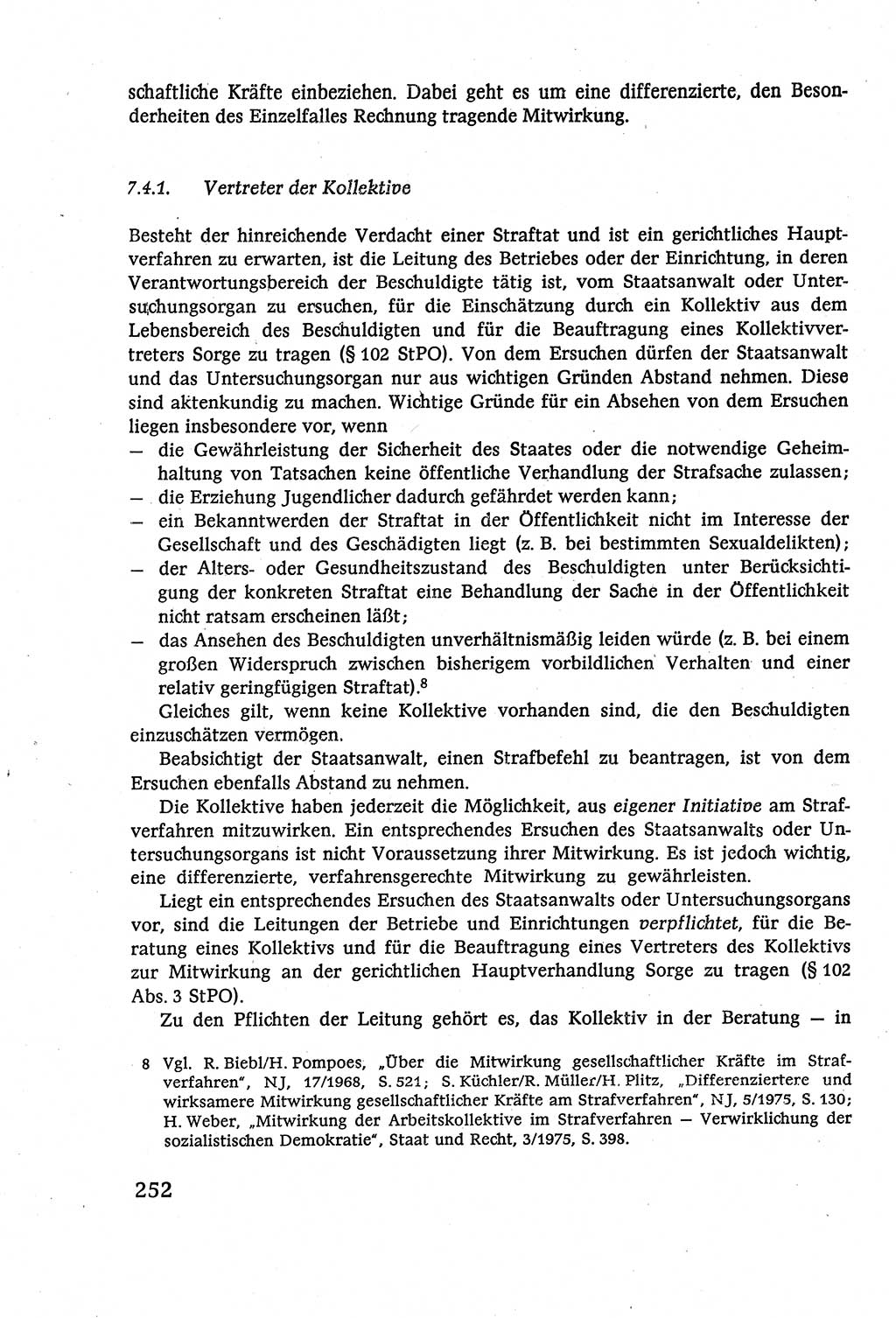 Strafverfahrensrecht [Deutsche Demokratische Republik (DDR)], Lehrbuch 1977, Seite 252 (Strafverf.-R. DDR Lb. 1977, S. 252)