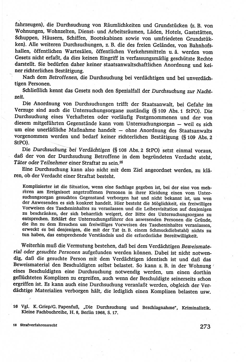 Strafverfahrensrecht [Deutsche Demokratische Republik (DDR)], Lehrbuch 1977, Seite 273 (Strafverf.-R. DDR Lb. 1977, S. 273)