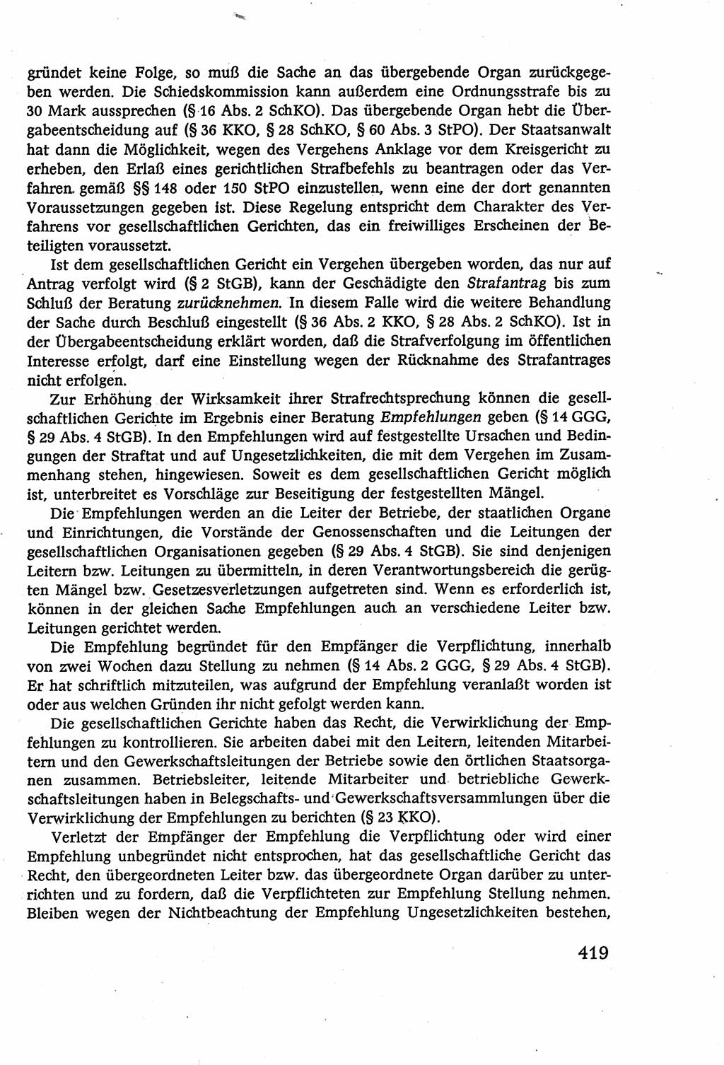 Strafverfahrensrecht [Deutsche Demokratische Republik (DDR)], Lehrbuch 1977, Seite 419 (Strafverf.-R. DDR Lb. 1977, S. 419)
