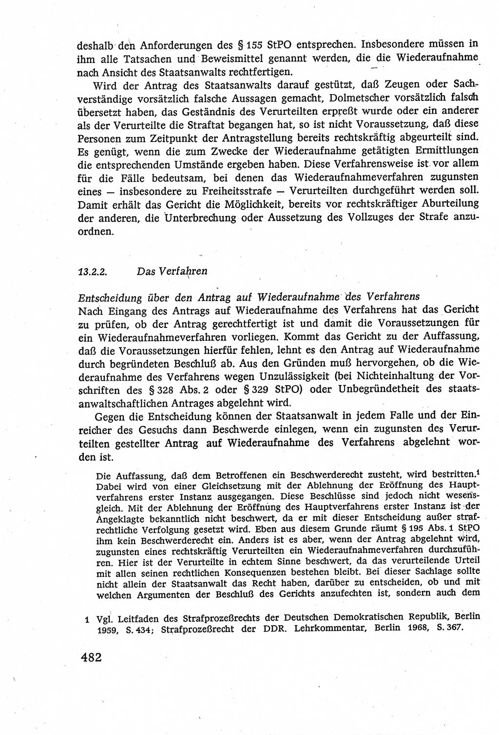 Strafverfahrensrecht [Deutsche Demokratische Republik (DDR)], Lehrbuch 1977, Seite 482 (Strafverf.-R. DDR Lb. 1977, S. 482)