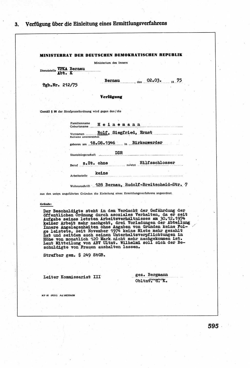 Strafverfahrensrecht [Deutsche Demokratische Republik (DDR)], Lehrbuch 1977, Seite 595 (Strafverf.-R. DDR Lb. 1977, S. 595)