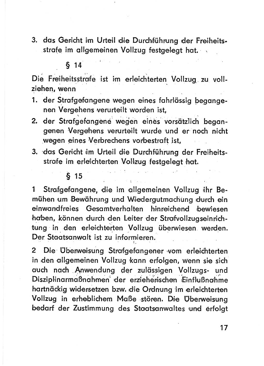 Gesetz über den Vollzug der Strafen mit Freiheitsentzug (Strafvollzugsgesetz) - StVG - [Deutsche Demokratische Republik (DDR)] 1977, Seite 17 (StVG DDR 1977, S. 17)