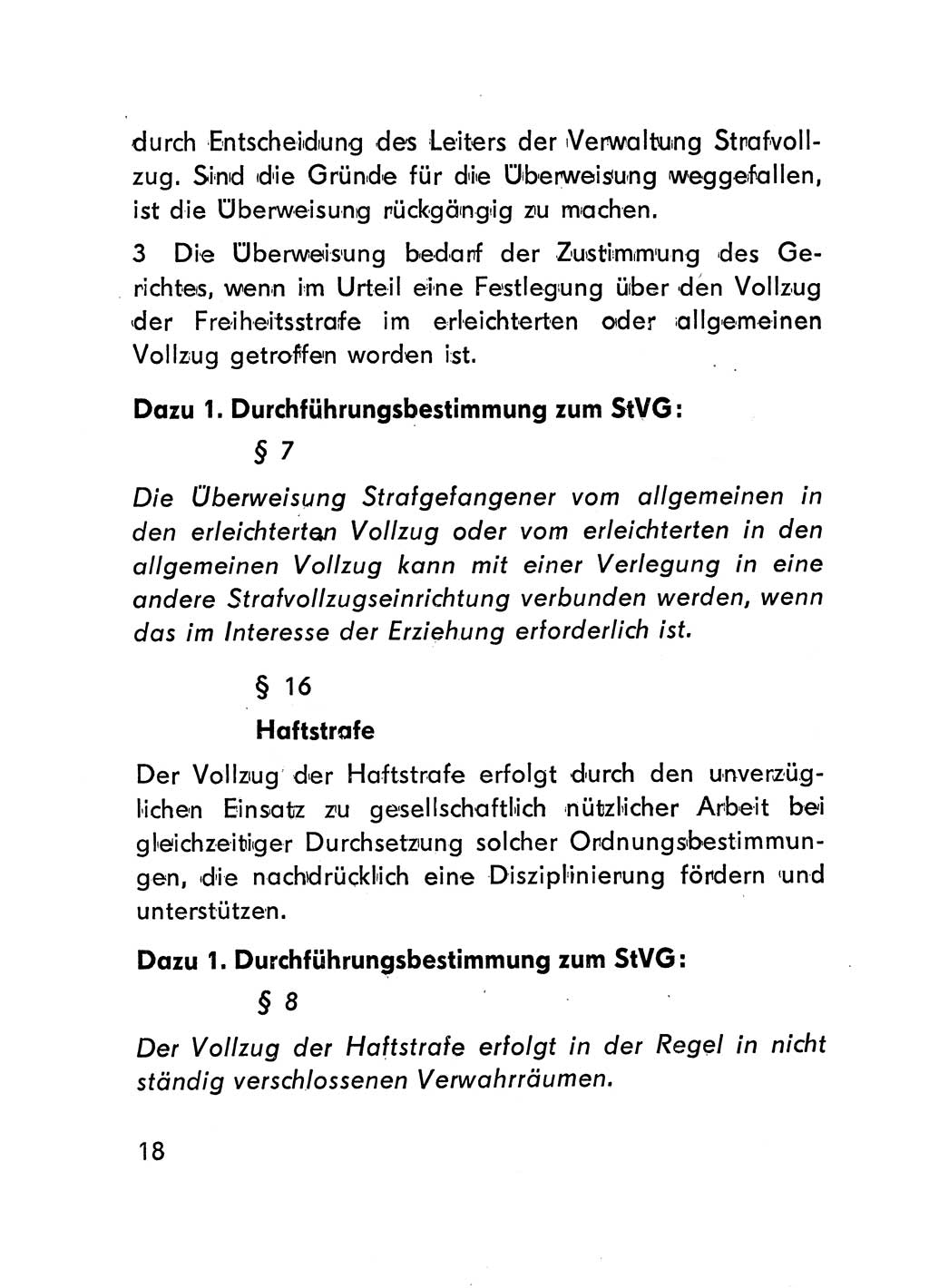 Gesetz über den Vollzug der Strafen mit Freiheitsentzug (Strafvollzugsgesetz) - StVG - [Deutsche Demokratische Republik (DDR)] 1977, Seite 18 (StVG DDR 1977, S. 18)