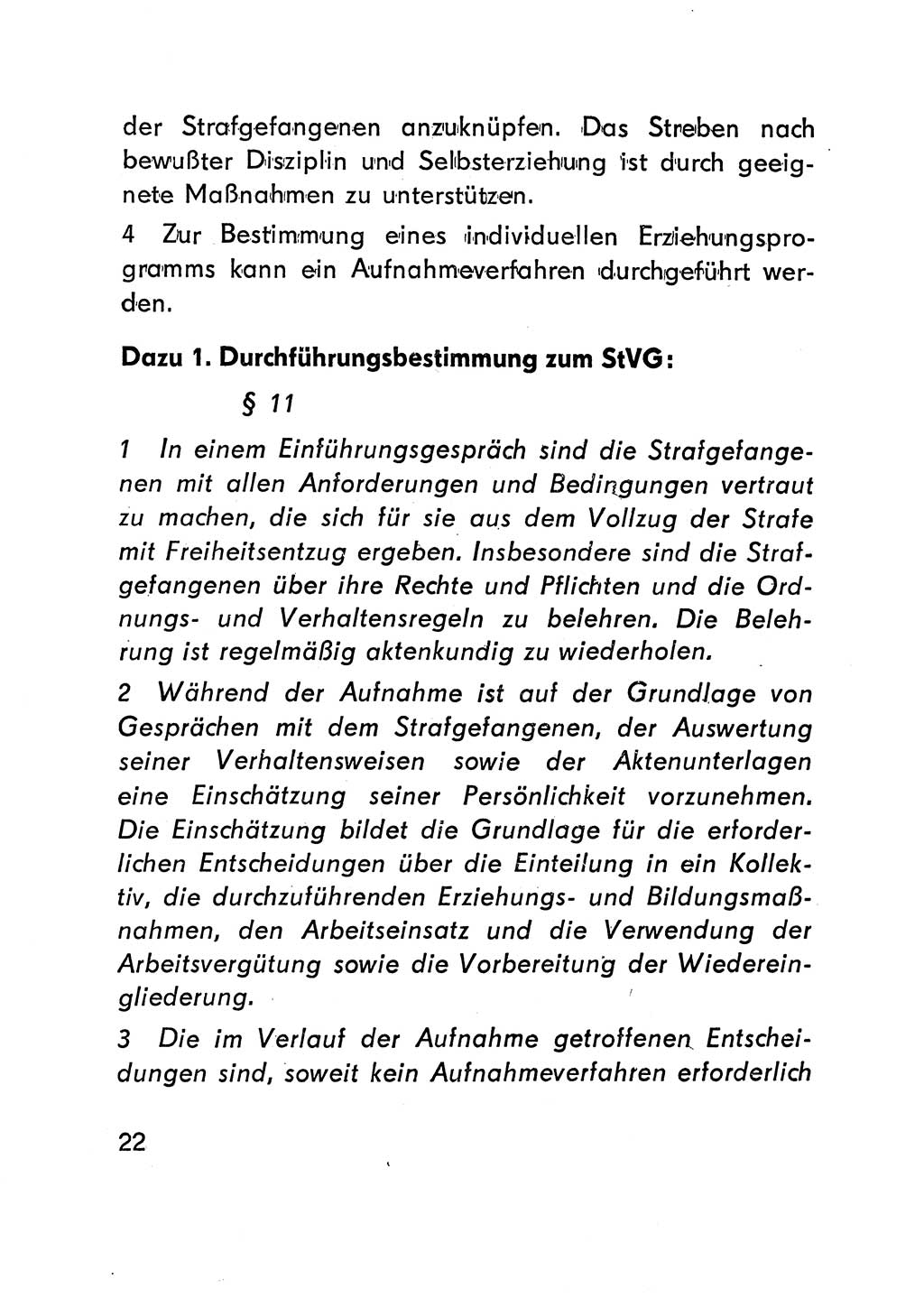 Gesetz über den Vollzug der Strafen mit Freiheitsentzug (Strafvollzugsgesetz) - StVG - [Deutsche Demokratische Republik (DDR)] 1977, Seite 22 (StVG DDR 1977, S. 22)