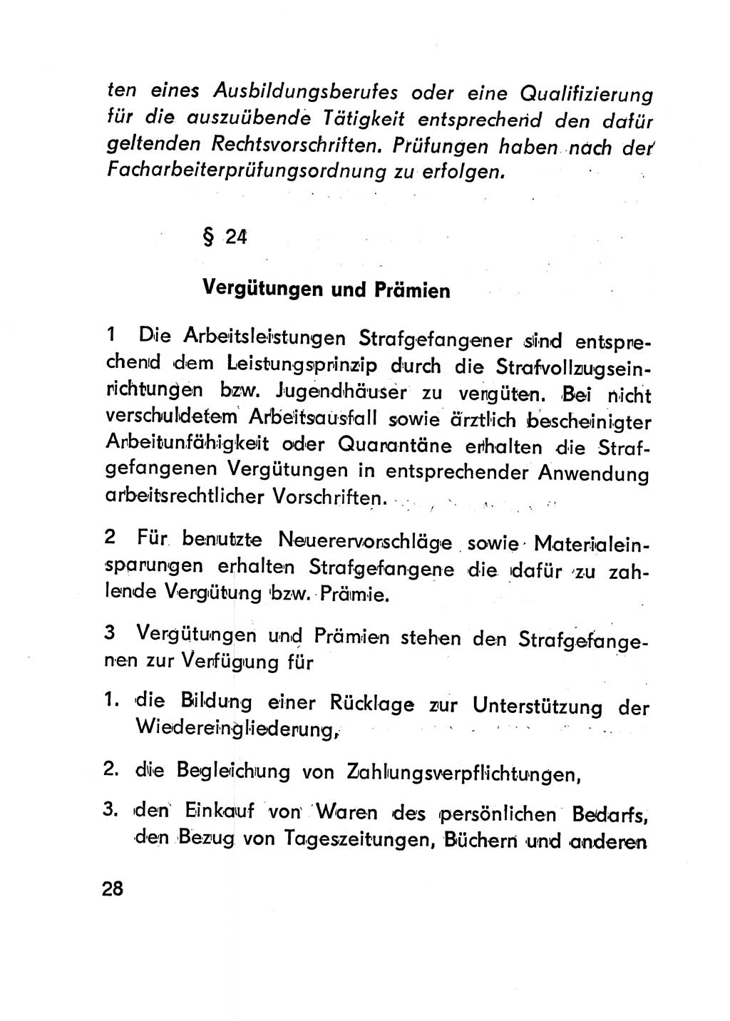 Gesetz über den Vollzug der Strafen mit Freiheitsentzug (Strafvollzugsgesetz) - StVG - [Deutsche Demokratische Republik (DDR)] 1977, Seite 28 (StVG DDR 1977, S. 28)