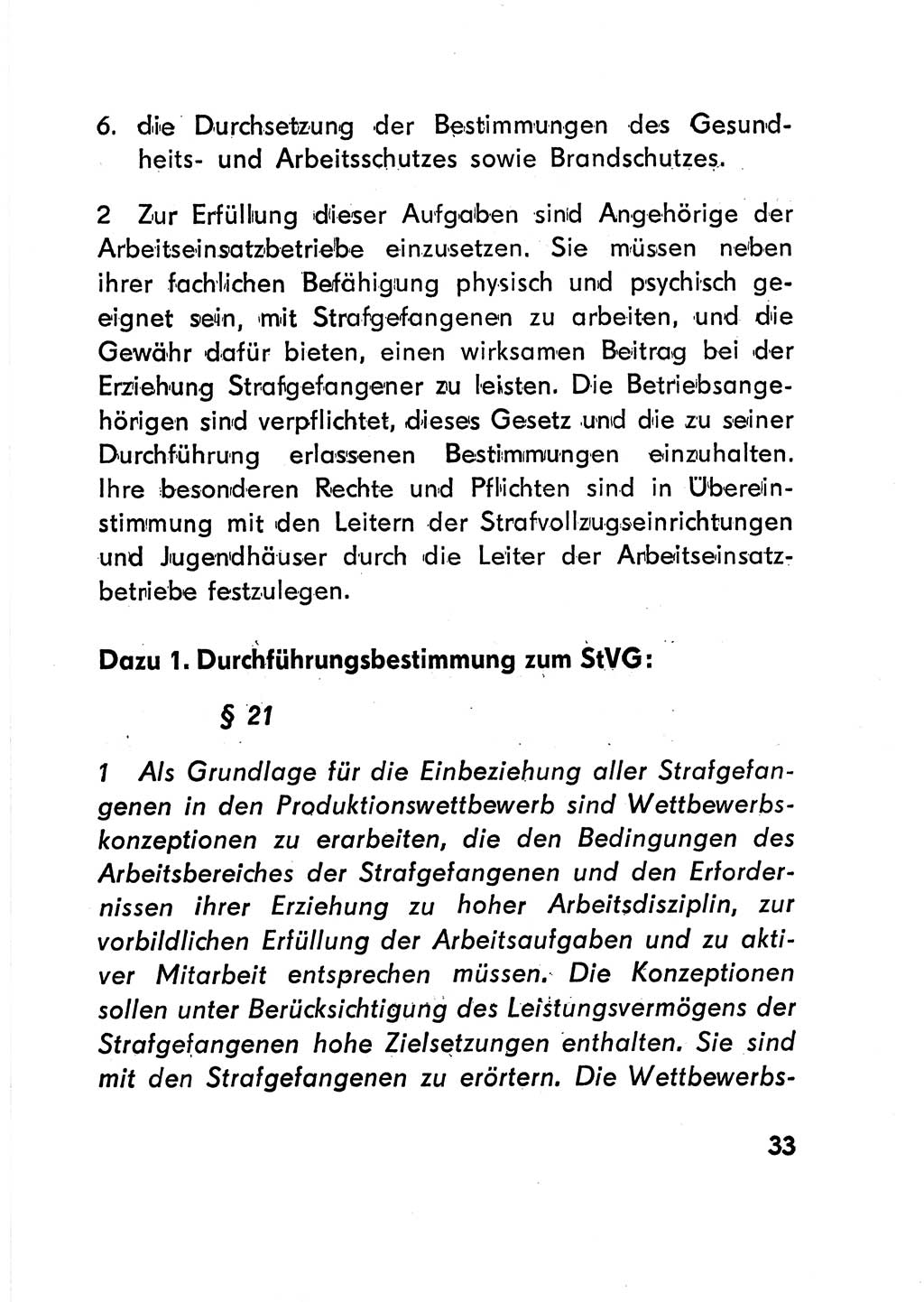 Gesetz über den Vollzug der Strafen mit Freiheitsentzug (Strafvollzugsgesetz) - StVG - [Deutsche Demokratische Republik (DDR)] 1977, Seite 33 (StVG DDR 1977, S. 33)