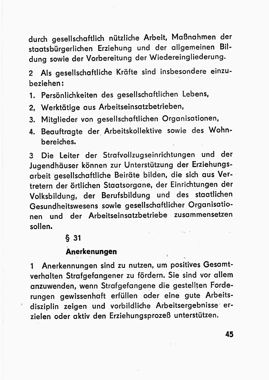 Gesetz über den Vollzug der Strafen mit Freiheitsentzug (Strafvollzugsgesetz) - StVG - [Deutsche Demokratische Republik (DDR)] 1977, Seite 45 (StVG DDR 1977, S. 45)