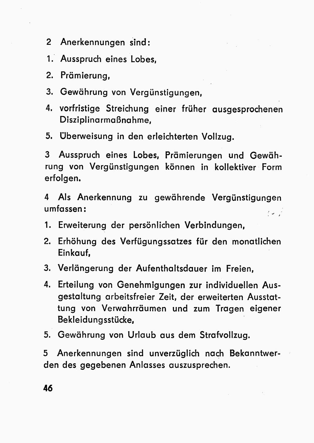 Gesetz über den Vollzug der Strafen mit Freiheitsentzug (Strafvollzugsgesetz) - StVG - [Deutsche Demokratische Republik (DDR)] 1977, Seite 46 (StVG DDR 1977, S. 46)