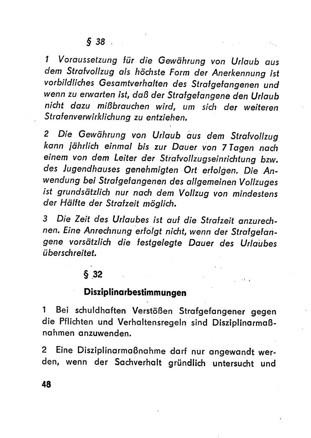 Gesetz über den Vollzug der Strafen mit Freiheitsentzug (Strafvollzugsgesetz) - StVG - [Deutsche Demokratische Republik (DDR)] 1977, Seite 48 (StVG DDR 1977, S. 48)