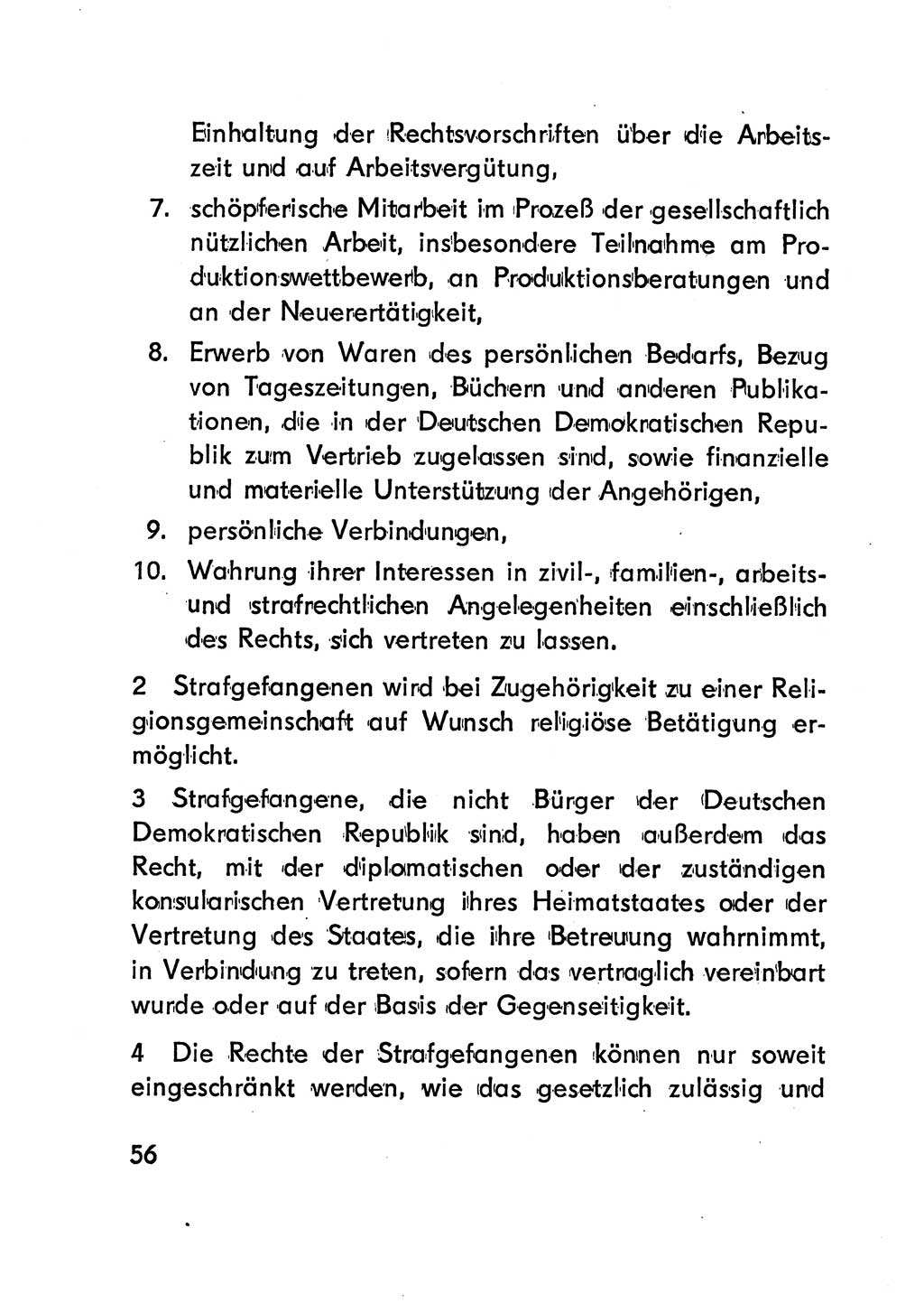 Gesetz über den Vollzug der Strafen mit Freiheitsentzug (Strafvollzugsgesetz) - StVG - [Deutsche Demokratische Republik (DDR)] 1977, Seite 56 (StVG DDR 1977, S. 56)