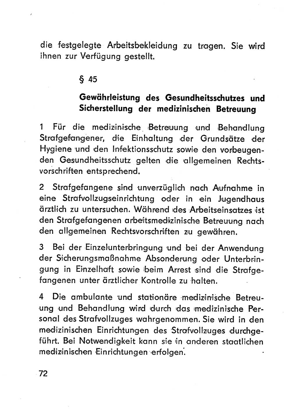 Gesetz über den Vollzug der Strafen mit Freiheitsentzug (Strafvollzugsgesetz) - StVG - [Deutsche Demokratische Republik (DDR)] 1977, Seite 72 (StVG DDR 1977, S. 72)