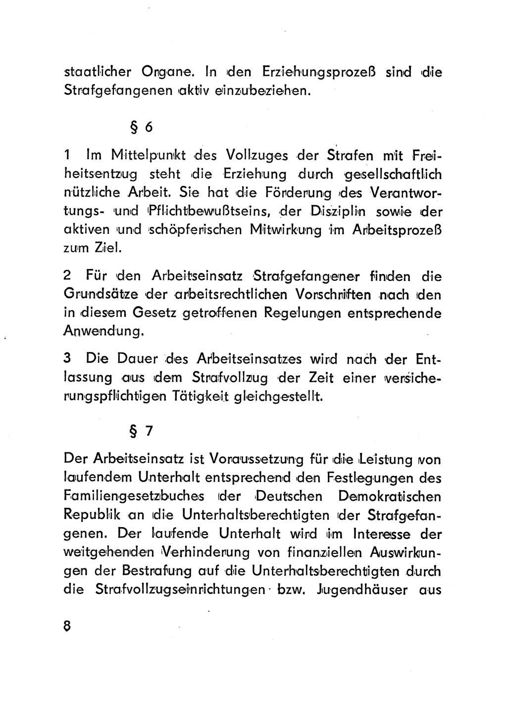 Gesetz über den Vollzug der Strafen mit Freiheitsentzug (Strafvollzugsgesetz) - StVG - [Deutsche Demokratische Republik (DDR)] 1977, Seite 8 (StVG DDR 1977, S. 8)
